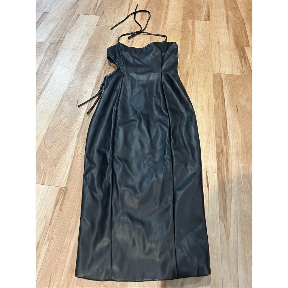 Meshki Siobhan Cut Out Faux leather Midi Dress Black - Picture 3 of 9